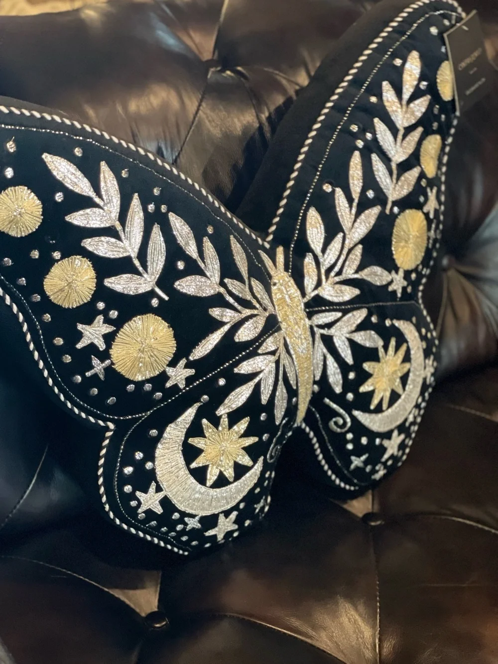 CYNTHIA ROWLEY NWT Butterfly Shaped Embroidered Celestial Accent Throw Pillow